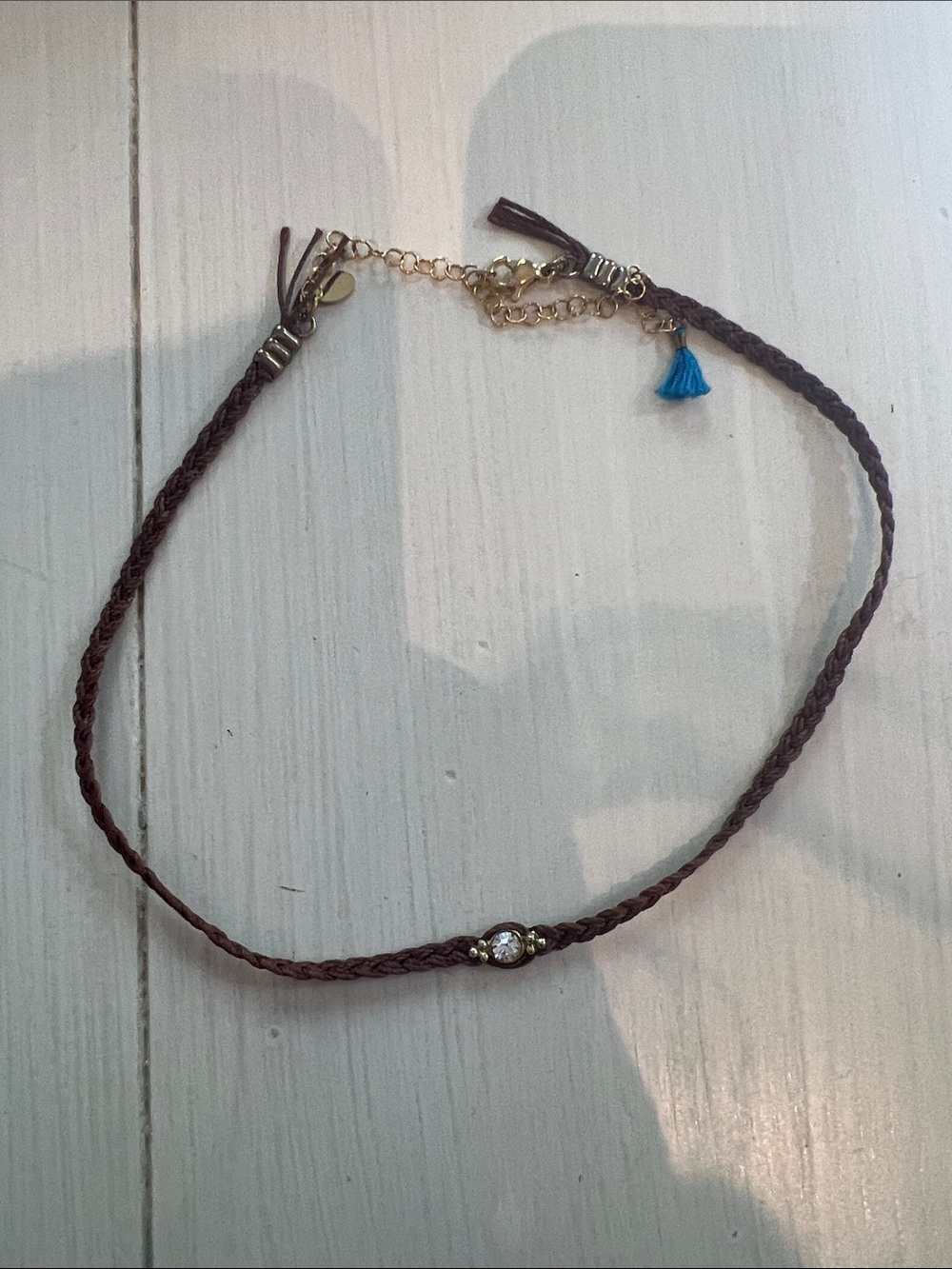 Bluboho Brown Braided Choker Necklace with Crystal Accent
